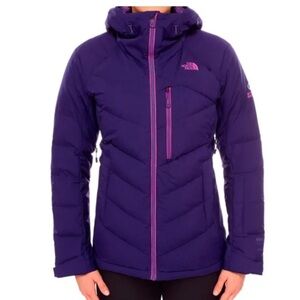 The North Face Purple Hooded Puffer Jacket with Pink Accents